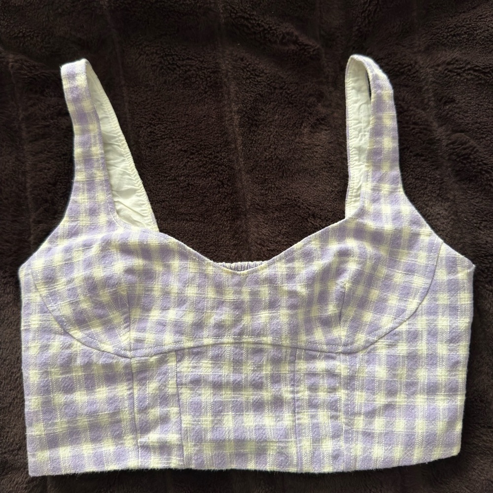 Zara Purple and White Plaid Crop Top